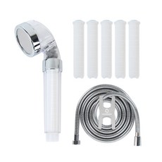 HOMEDAUM 3段式多功能增壓蓮蓬頭 細長型+濾芯 5支入+沐浴軟管 2m組, 白色, 1組