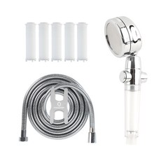 HOMEDAUM Premium 5way可調水壓濾芯蓮蓬頭+濾芯 5入+淋浴軟管2.0m組, 1組