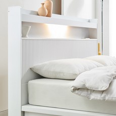 크렌시아 룸벨 LED 루바 40T 서랍 침대 프레임 + 독립스프링 매트리스 세트 방문설치, 화이트