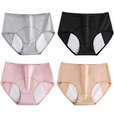 PEACH MALL 女款透氣棉質防水防漏生理褲4件組, 灰色, 米色, 黑色, 粉紅色