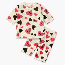 unifriend 童款心形圖案短袖七分褲套裝