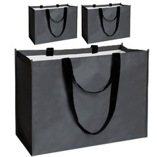 Marbella 啞光多用途防水帆布購物袋, 黑色, 3個