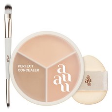 auau Perfect 遮瑕盤 7.5g+刷子+手指粉撲組, 1組, Light Beige+Natural Beige+Peach Beige