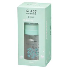 mammyshop 媽咪小站 母感體驗2.5 玻璃奶瓶 寬大口徑, 湖水綠, 120ml, 1個