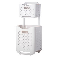 FAmILyLIFE 生活 拉桿式附輪可壁掛雙層分類洗衣籃 YG-161-GD 34.5 x 26 x 75cm 1.5kg 1個, 奢華金