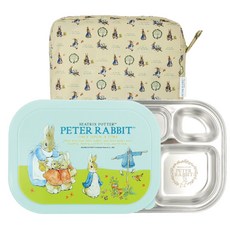PETER RABBIT 比得兔 附蓋不鏽鋼五格餐盤收納組, 橄欖綠, 餐盤+便當蓋+便當袋