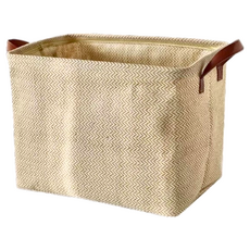 KUIBAO 快豹生活 簡約棉麻收納籃 波浪紋麻, 咖色, 1個