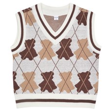 蘋果粉色女童泰迪熊圖案寬鬆針織背心 R507