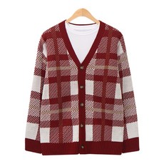 Raymon 男款翻領Oversize格紋針織開襟衫