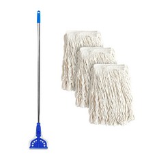 World Clean 不鏽鋼拖把桿 1p + 紗線拖把布 350g x 3p, 1套