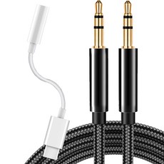 pines AUX 3.5mm 轉 Type-C 轉接頭 + AUX 音源線 1m, 黑色(線材), 單品, 1組