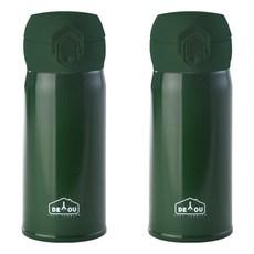 Vivid按壓式雙層真空保溫瓶 2入組, 卡其綠, 350ml