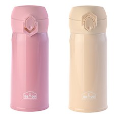 디유 비비드 2중 진공 원터치 보온병, 핑크 + 아이보리, 350ml, 1세트