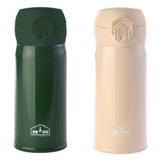 디유 비비드 2중 진공 원터치 보온병, 아이보리 + 카키, 350ml, 1세트