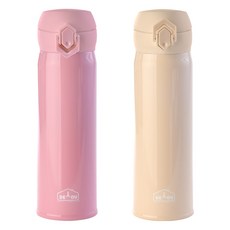 DIYOU Vivid雙層真空一鍵式保溫瓶 2入組, 粉色+象牙白, 500ml, 2個