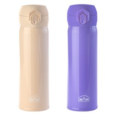디유 비비드 2중 진공 원터치 보온병, 아이보리 + 퍼플, 500ml, 1세트