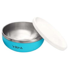 VIIDA Soufflé 抗菌不鏽鋼餐碗, 430ml, 食品級矽膠上蓋, 寶貝藍, 1個