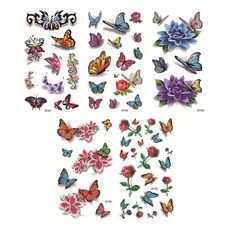 彩色蝴蝶玫瑰紋身刺青貼紙5款組合, 01, 1套