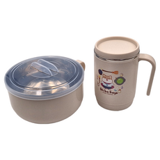 SL 三榮塑膠 柴語錄 不鏽鋼禮盒組 不鏽鋼隔熱餐碗 R-3800W 900ml + 獨享杯 R-4400W 500ml, 1組, 不鏽鋼隔熱餐碗 + 獨享杯