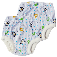 PUKU 藍色企鵝學步尿布褲 天然棉材質 透氣舒適, L 高 80~90cm, 水色, 2件