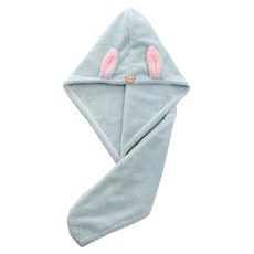 珊瑚絨兔耳乾髮帽 加厚柔軟吸水速乾 可愛小熊鈕扣, 豆沙綠, 1組