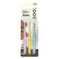 DOS 360 嬰兒牙刷 第1階段, 3入, 1個, 紫色+黃色+薄荷