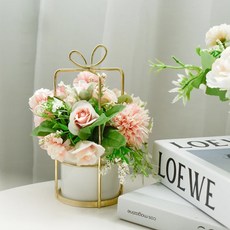 éclat 匠心花藝陶瓷金工璀璨意境仿真花架，簡約風格，適用於餐桌/客廳/辦公/書房/臥室, 粉紅佳人, 1個