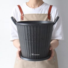 MORIANN Bonliang 提把復古塑膠圓盆 2523 + 底盤套組, 黑色