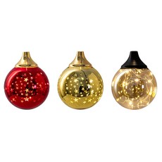 好物良品 聖誕裝飾球型氛圍燈飾 玻璃電鍍工藝 3入, 紅色 + 金色 + 琥珀色, 1組