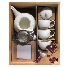 TATUNG 大同磁器 茶具9件組, 茶壺 + 杯子 4個 + 杯墊 4個, 1組, 白色