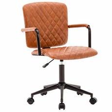 E-home 波文工業風復古扶手電腦椅, PU皮革椅面，防水耐磨, 棕色, 59 x 52 x 80-92cm