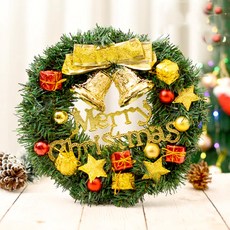 聖誕花圈 PVC材質 鐵絲 布, 金色 + 綠色 +紅色, 1個