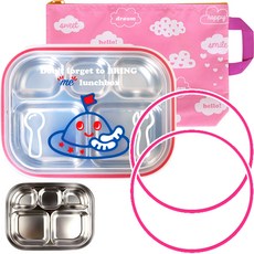 플러스실리콘 스텐식판 가방세트, 레드우주선, 스텐 식판 + 추가 실리콘2p + 도시락 가방, 1개