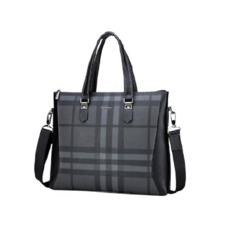 Hong Hong Market男款托特商務格紋肩背包, 黑色