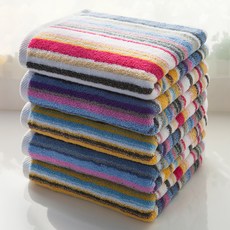 30支棉紗條紋洗臉巾 180g, 5個, 隨機發貨