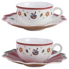 Villeroy&Boch Toy's Delight 茶杯 2入 + 杯碟 2入 組, 1套, 白色(杯碟), 紅色(杯碟)