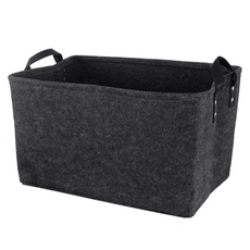 Life+ 自然風素面毛氈收納籃 100%聚脂纖維 PU手把, L(39 x 29 x 25cm), 黑色, 4個