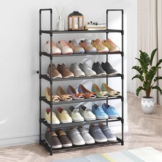 德利生活 簡易多層不鏽鋼鞋架, 4層/6層/7層, 碳鋼+塑膠, 黑色