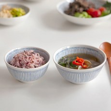 NICOTT Aoi飯碗+湯碗 1人組, 飯碗 300ml*1個+湯碗 400ml*1個, 條紋藍色, 1組