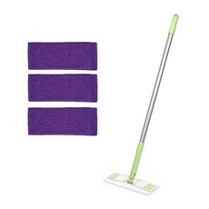 aclean 推桿式清潔拖把 白綠色 小型 + 分纖紗墊片 紫色 3入, 1套