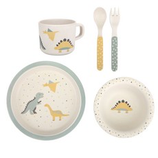 Dailylike 孩童印花餐盤餐具組, 恐龍, 盤子+碗+杯子+湯匙+叉子