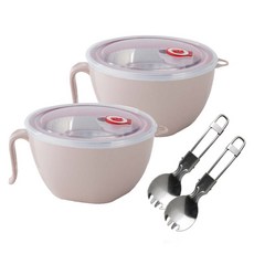 FAmILyLIFE 生活 316不鏽鋼隔熱保鮮泡麵碗 1200ml 2入組 附上蓋 + 湯叉匙, 1個, 草莓粉