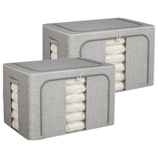 Meo 附支架加厚亞麻衣物棉被收納箱, 灰色, 100L, 2個