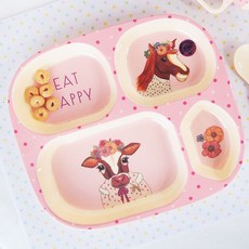 rice 孩童方形分隔餐盤組, Farm Animal Pink, 單品, 1個