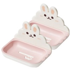 푸트로랩 펀칭리스 부착식 귀여운 토끼 비누 케이스, 화이트, 2개