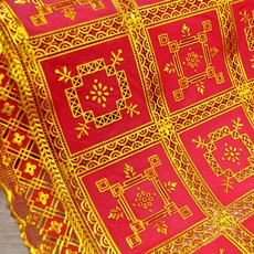 DEKOREA 北歐風格防水塗層蕾絲桌布 FL-2981RED, 紅金色, 寬 49cm x 長 5m