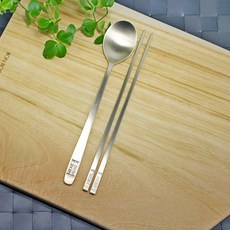 Obooja 韓國國產銅器喜樂款餐具組, 1套, 湯匙 + 筷子, 銀色