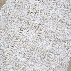DEKOREA 北歐風格防水塗層蕾絲桌布 FL-2976, 米色玫瑰, 200 x 49cm