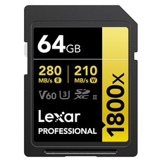 Lexar 雷克沙 Professional 1800x V60 SDXC UHS-II 記憶卡 64GB 讀取280MB/s, 1個