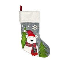 MODACore 摩達客 質感圍巾白熊灰色聖誕襪, 灰色, 1個